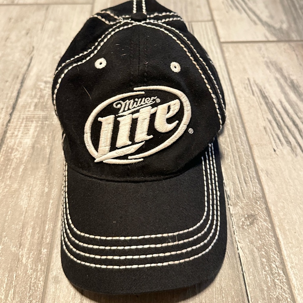 Black and white miller lite Velcro cap